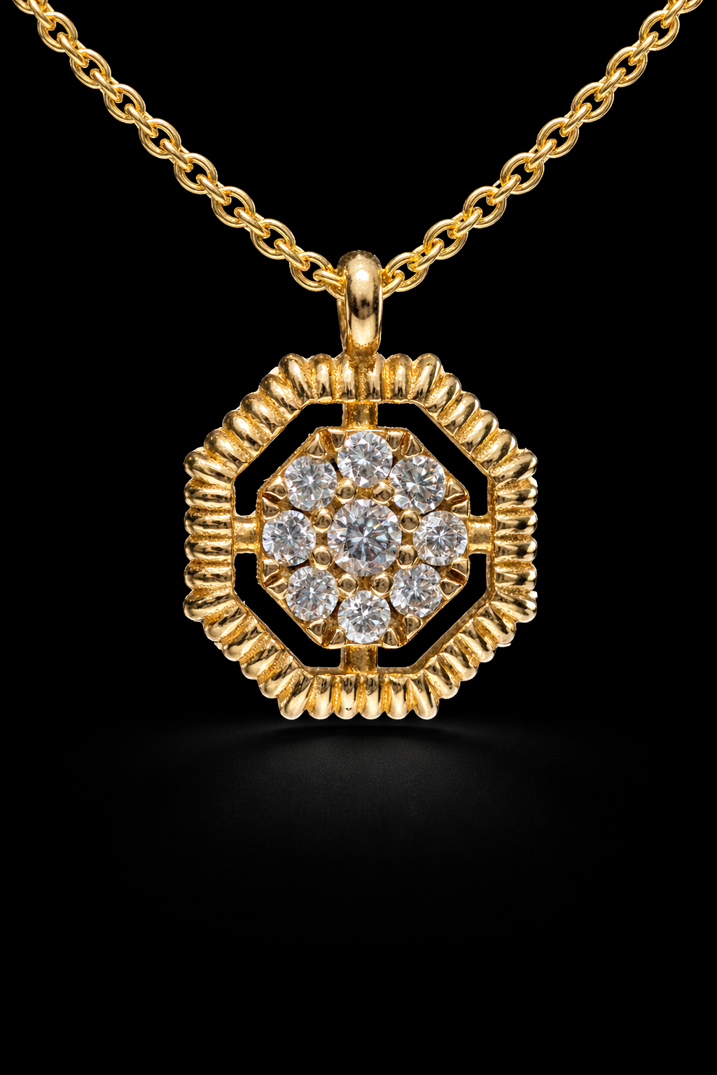 Natural Diamond Cluster Pendant Necklace in 14K Yellow Gold | Round Brilliant Halo Design