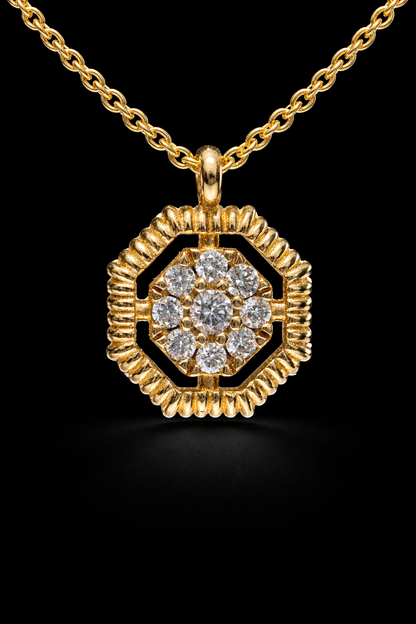 Natural Diamond Cluster Pendant Necklace in 14K Yellow Gold | Round Brilliant Halo Design