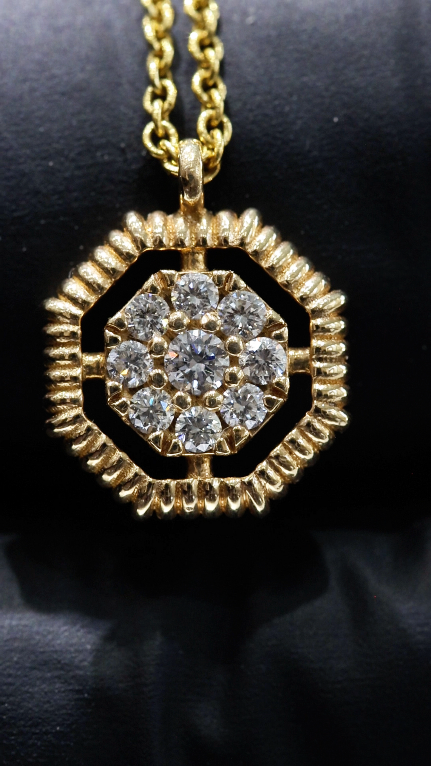 Natural Diamond Cluster Pendant Necklace in 14K Yellow Gold | Round Brilliant Halo Design