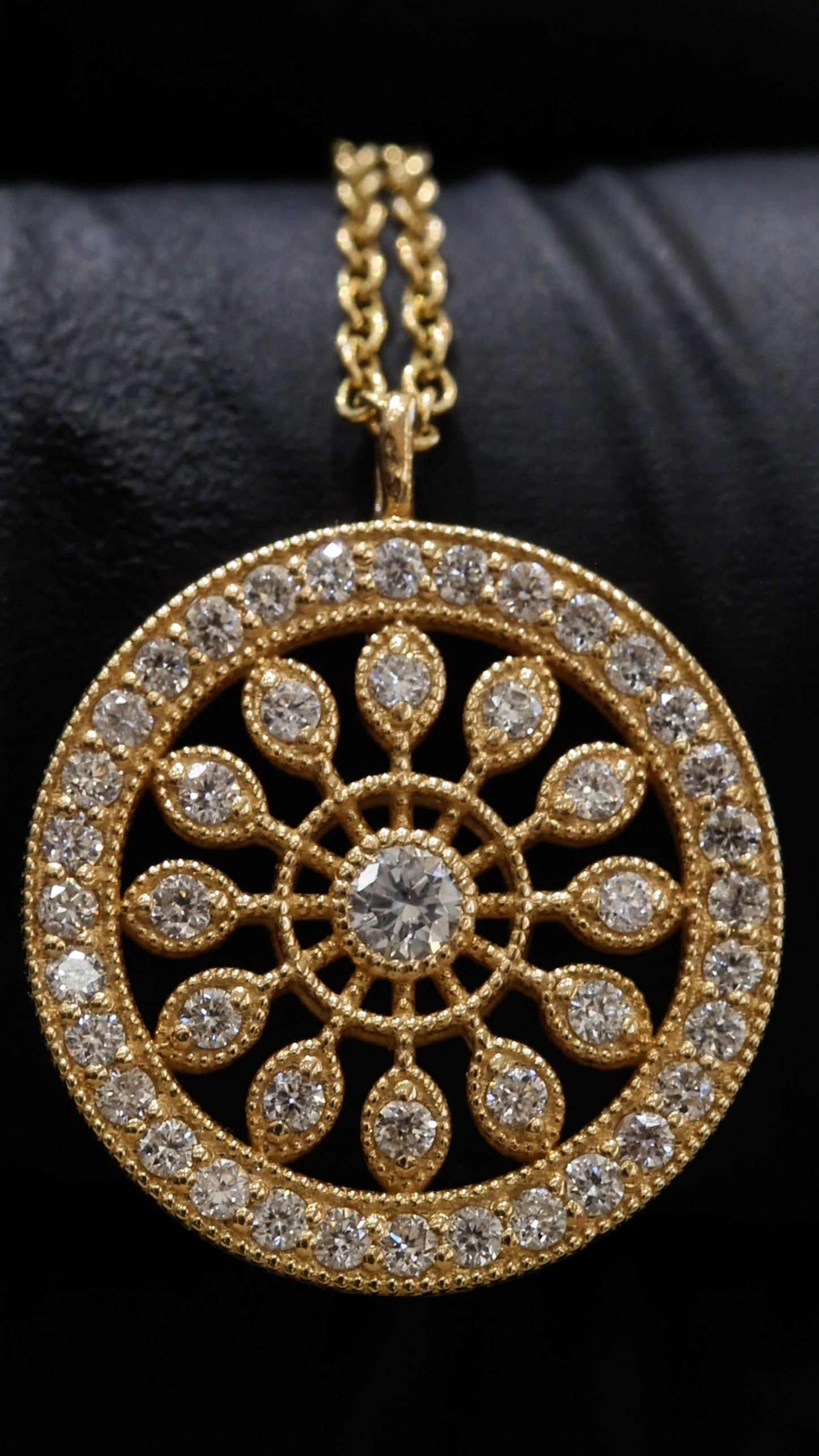 Natural Diamond Openwork Circle Pendant in Yellow Gold | Vintage-Inspired Medallion Design
