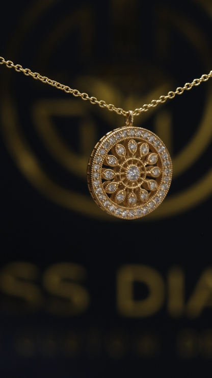 Natural Diamond Openwork Circle Pendant in Yellow Gold | Vintage-Inspired Medallion Design