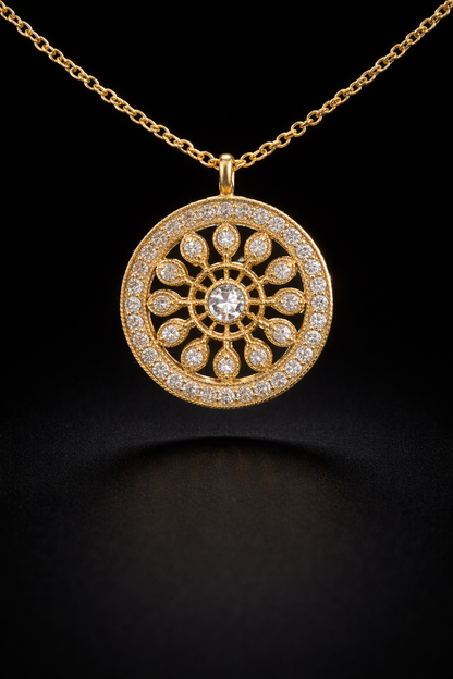 Natural Diamond Openwork Circle Pendant in Yellow Gold | Vintage-Inspired Medallion Design