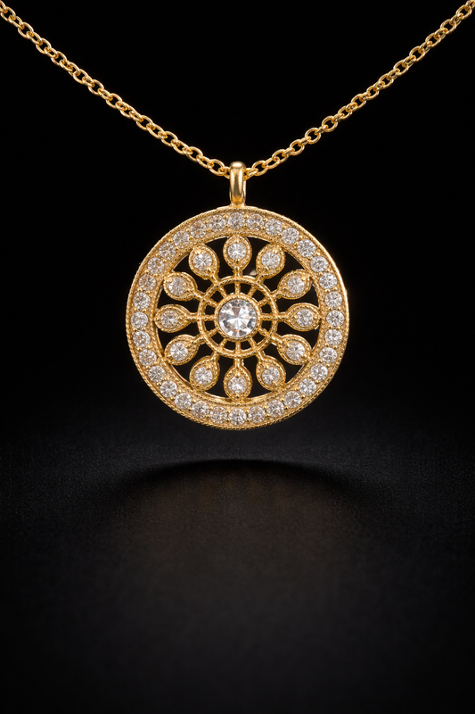 Natural Diamond Openwork Circle Pendant in Yellow Gold | Vintage-Inspired Medallion Design