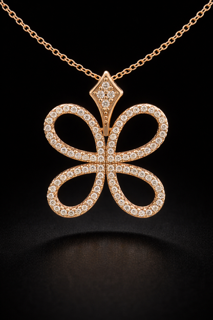 Natural Diamond Butterfly Necklace in Yellow Gold | Open Loop Pavé Design