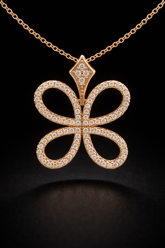 Natural Diamond Butterfly Necklace in Yellow Gold | Open Loop Pavé Design