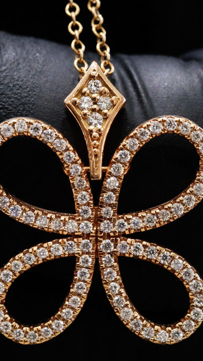 Natural Diamond Butterfly Necklace in Yellow Gold | Open Loop Pavé Design