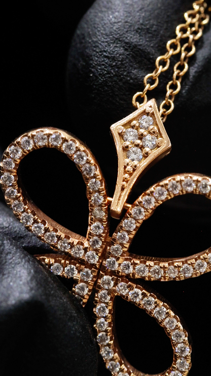 Natural Diamond Butterfly Necklace in Yellow Gold | Open Loop Pavé Design