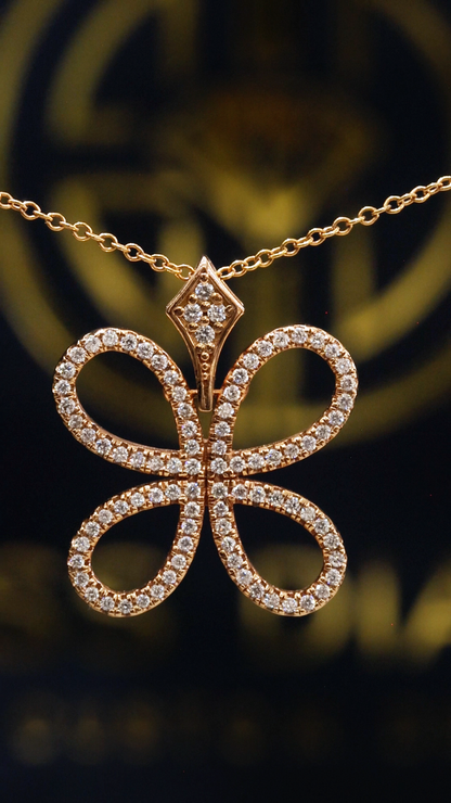 Natural Diamond Butterfly Necklace in Yellow Gold | Open Loop Pavé Design