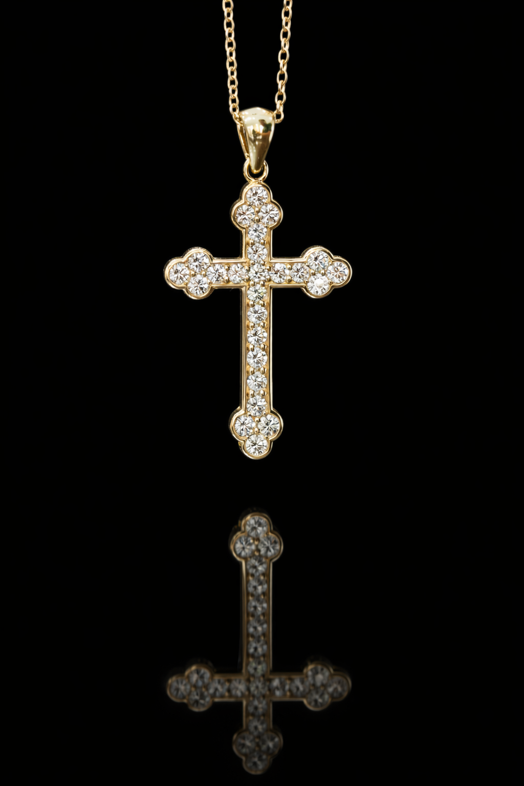 Natural Diamond Cross Pendant Necklace in 14K Yellow Gold | Round Brilliant Cross Design