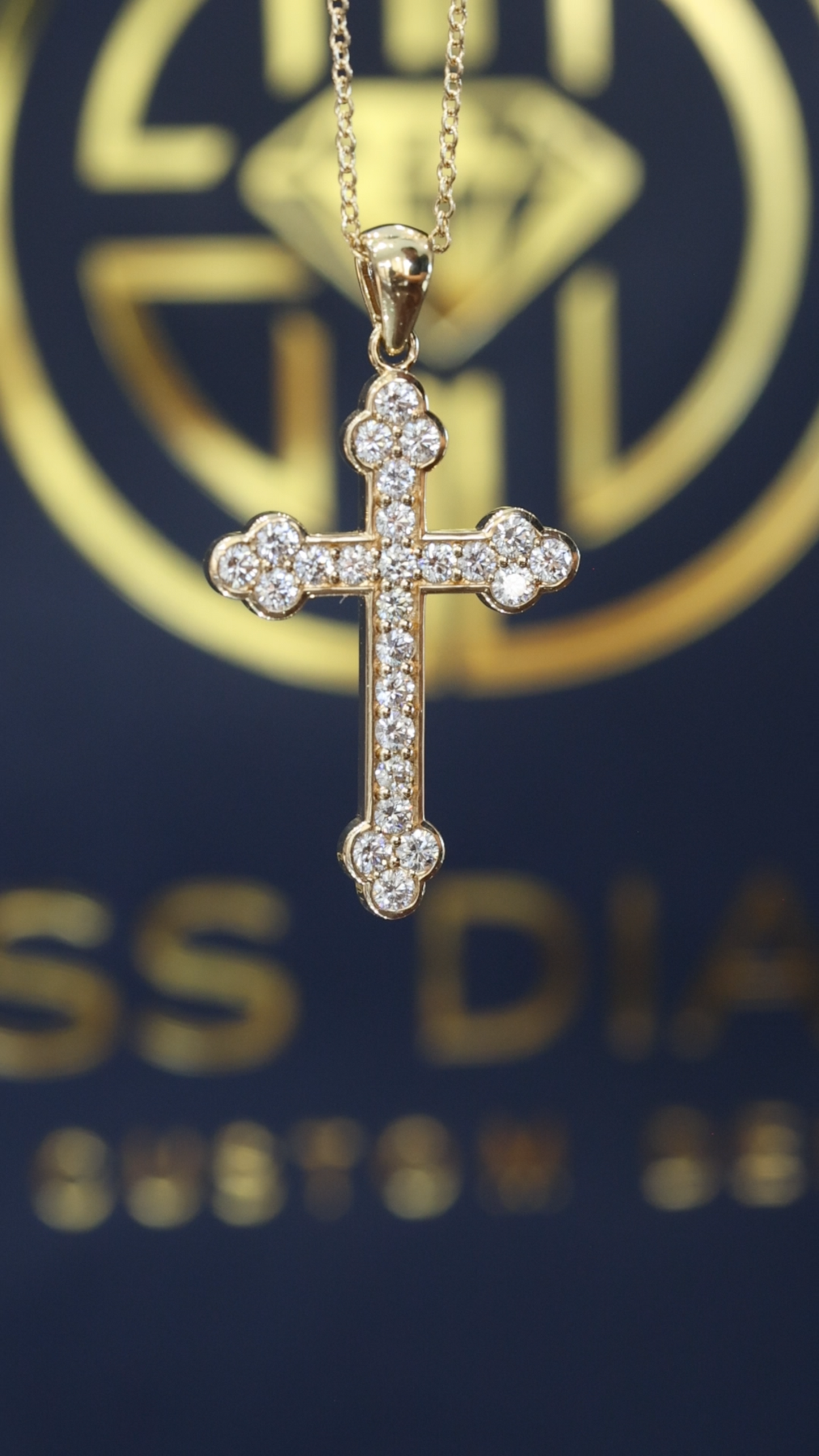 Natural Diamond Cross Pendant Necklace in 14K Yellow Gold | Round Brilliant Cross Design