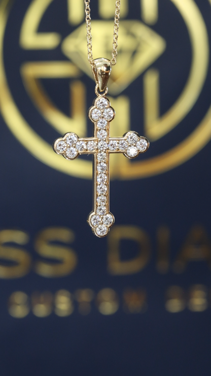 Natural Diamond Cross Pendant Necklace in 14K Yellow Gold | Round Brilliant Cross Design