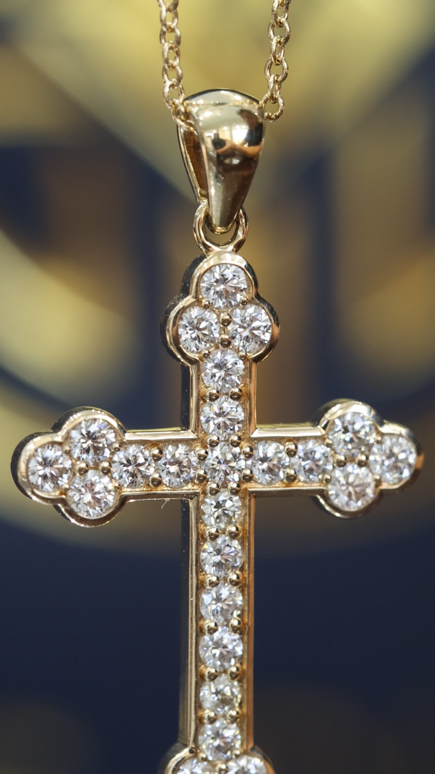 Natural Diamond Cross Pendant Necklace in 14K Yellow Gold | Round Brilliant Cross Design