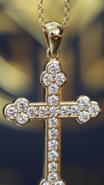 Natural Diamond Cross Pendant Necklace in 14K Yellow Gold | Round Brilliant Cross Design