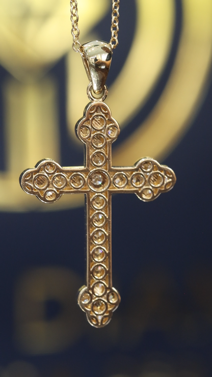 Natural Diamond Cross Pendant Necklace in 14K Yellow Gold | Round Brilliant Cross Design