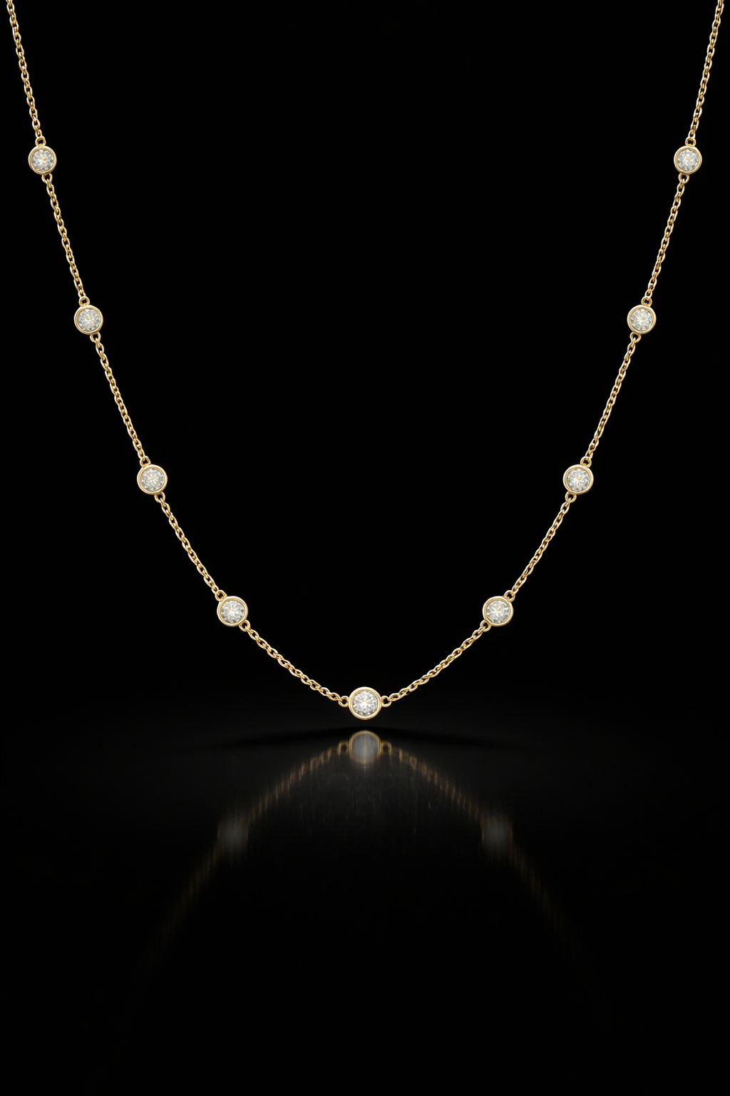 Natural Diamond Station Necklace in Yellow Gold | Bezel-Set Diamond Chain