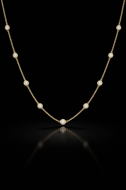 Natural Diamond Station Necklace in Yellow Gold | Bezel-Set Diamond Chain