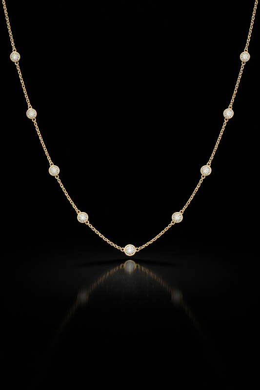 Natural Diamond Station Necklace in Yellow Gold | Bezel-Set Diamond Chain