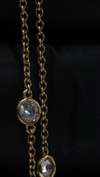 Natural Diamond Station Necklace in Yellow Gold | Bezel-Set Diamond Chain