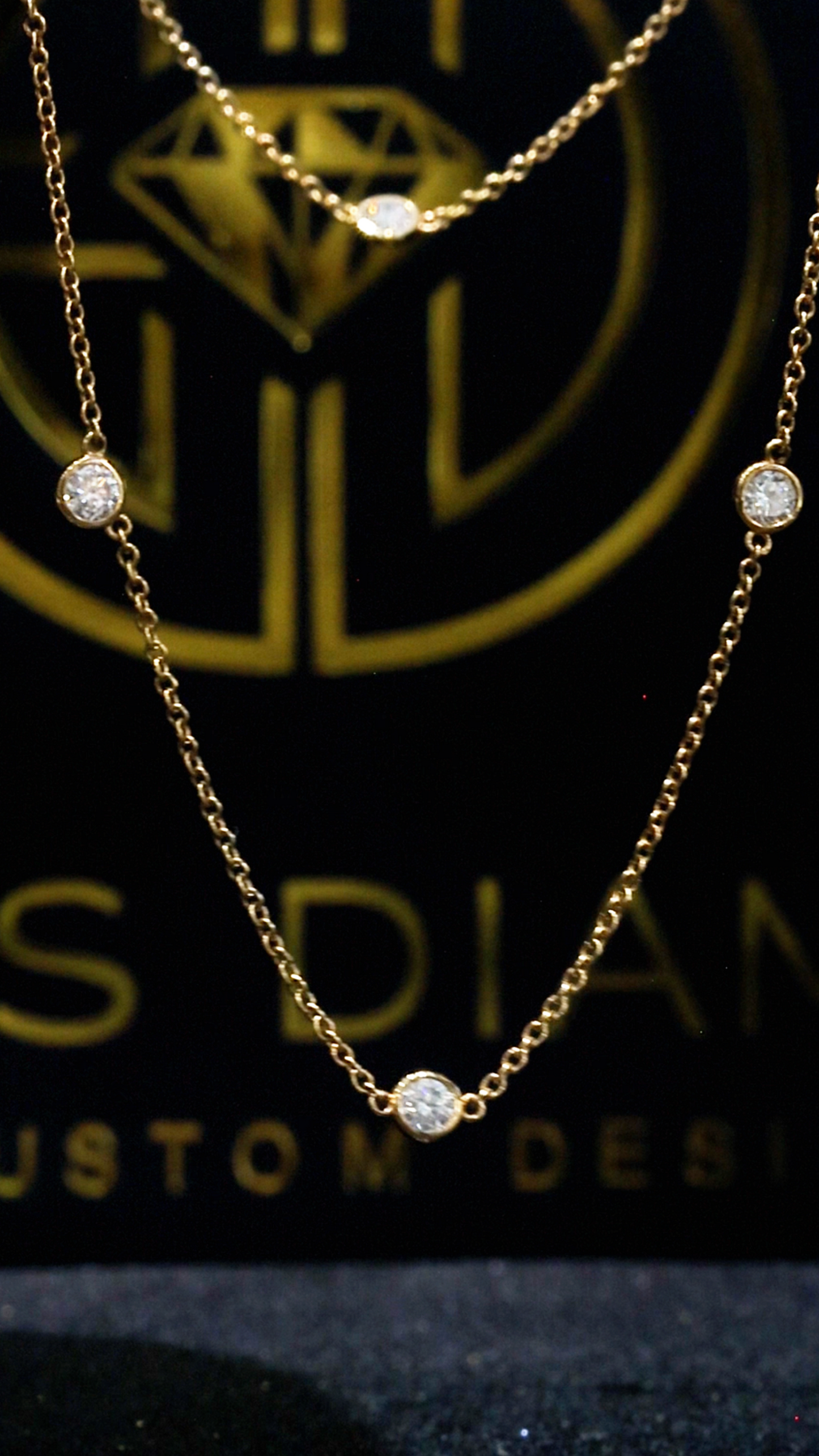 Natural Diamond Station Necklace in Yellow Gold | Bezel-Set Diamond Chain
