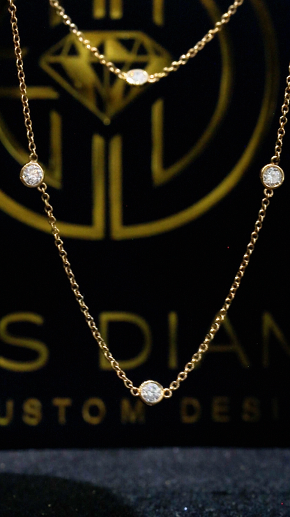 Natural Diamond Station Necklace in Yellow Gold | Bezel-Set Diamond Chain
