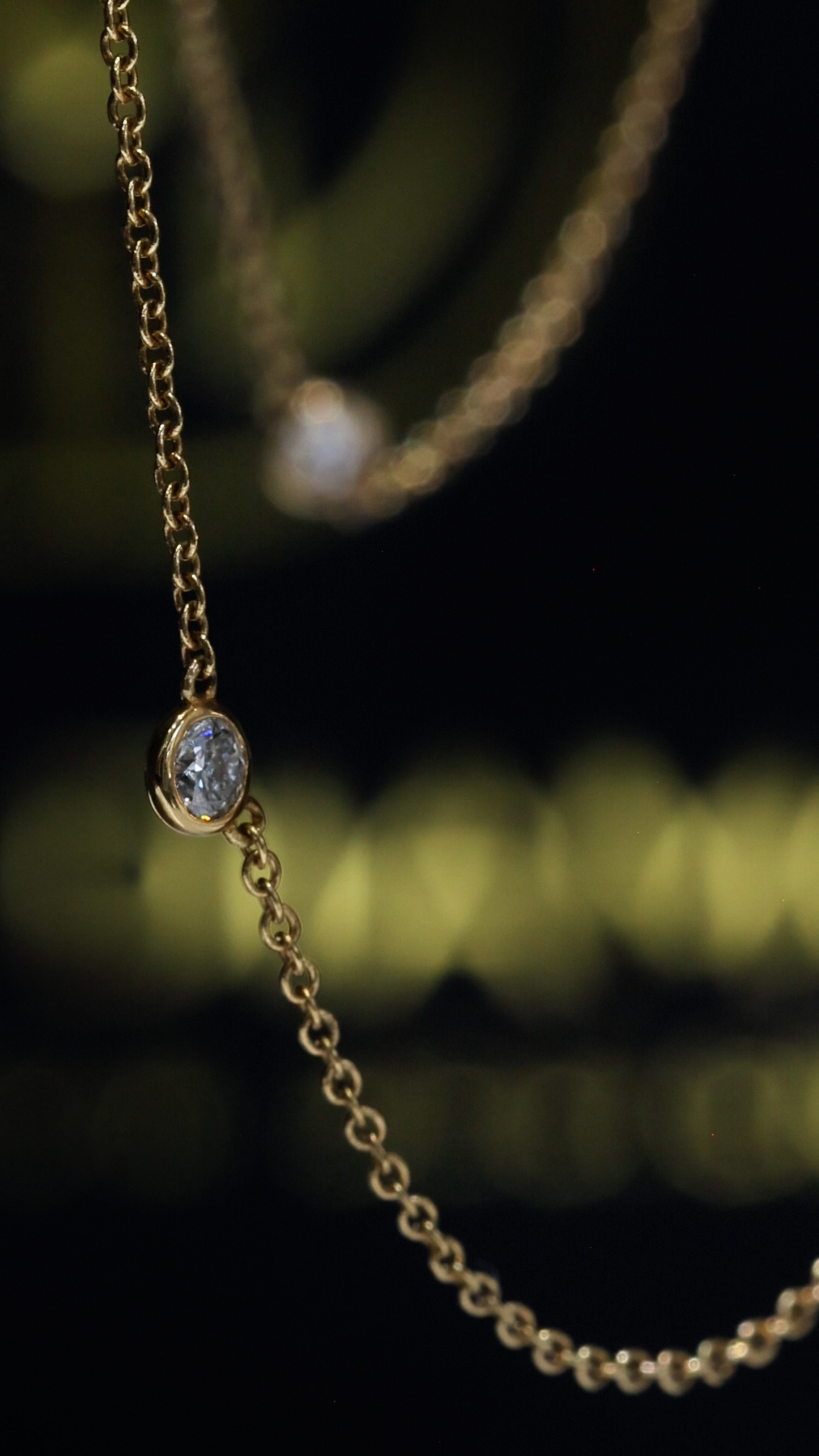 Natural Diamond Station Necklace in Yellow Gold | Bezel-Set Diamond Chain