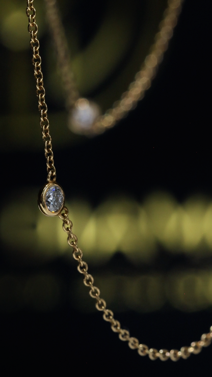 Natural Diamond Station Necklace in Yellow Gold | Bezel-Set Diamond Chain