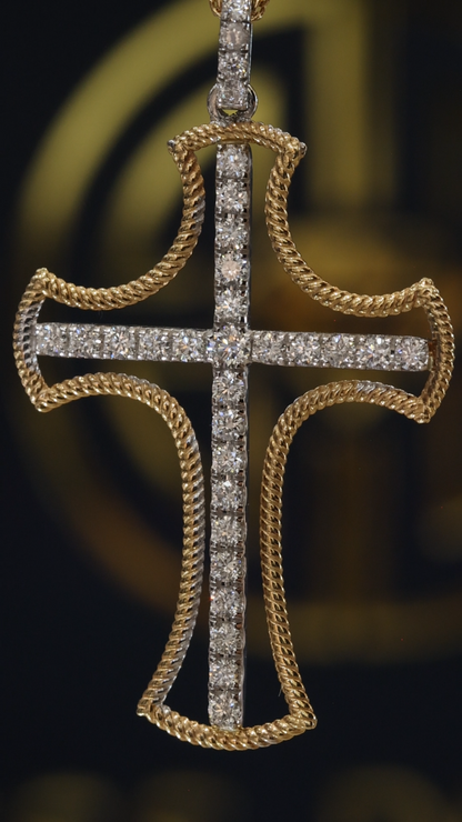 Natural Diamond Rope Cross Necklace in Yellow Gold | Pavé Cross Pendant