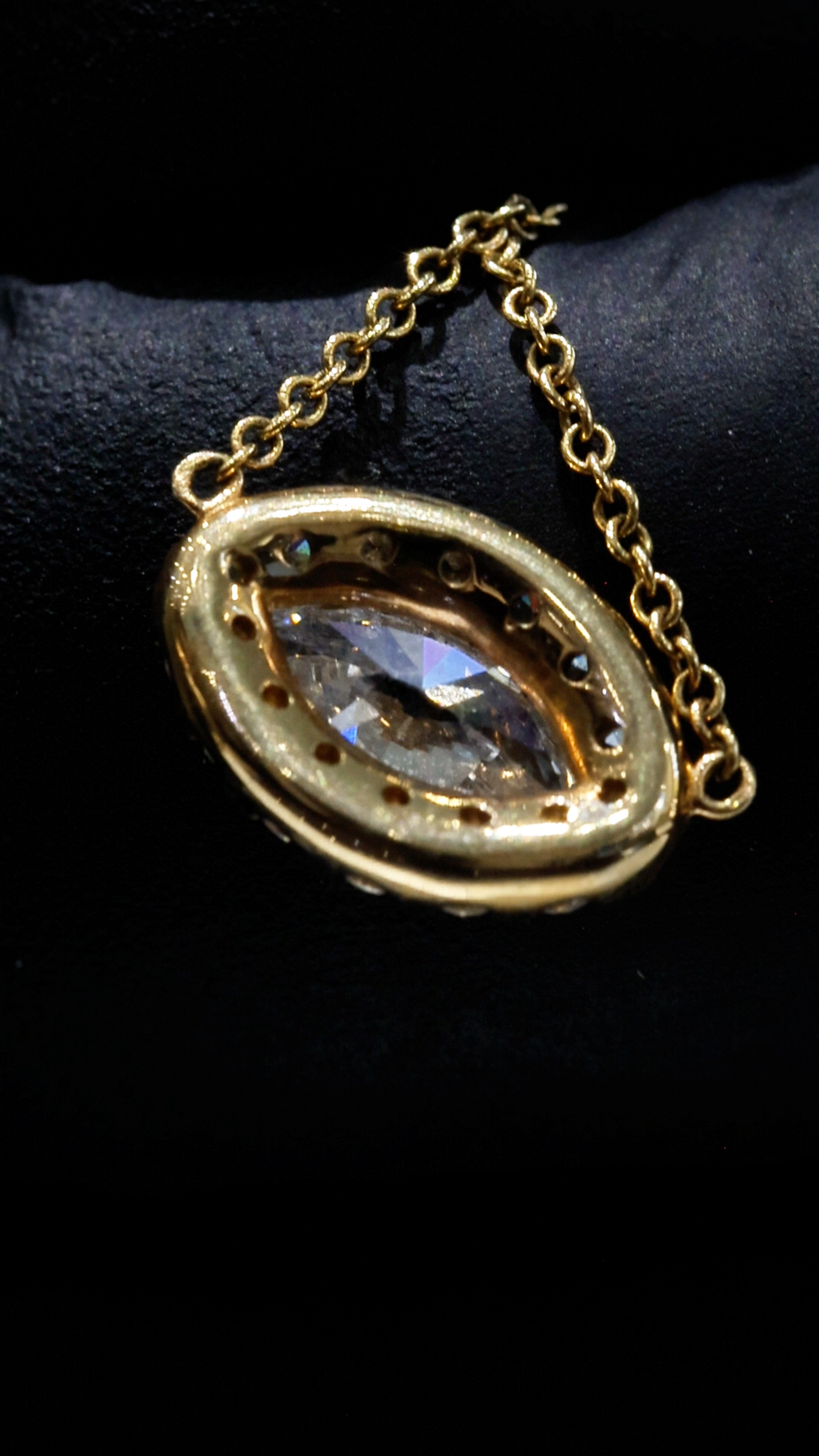 Natural Marquise Diamond Halo Pendant Necklace in 14K Yellow Gold | Round Brilliant Diamond Accent