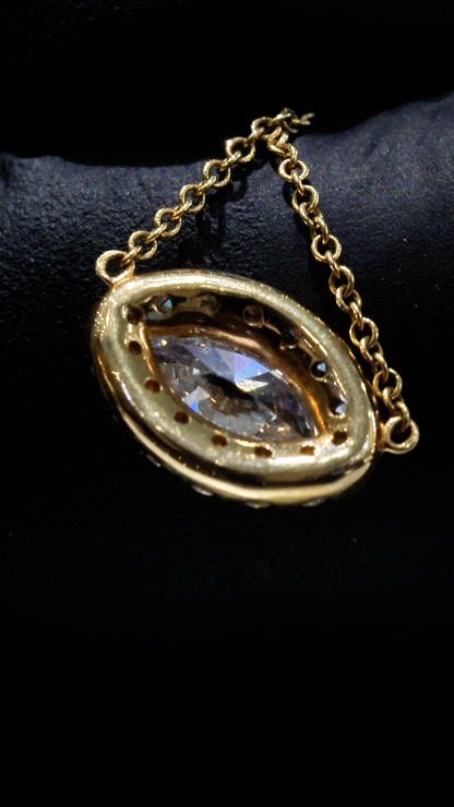 Natural Marquise Diamond Halo Pendant Necklace in 14K Yellow Gold | Round Brilliant Diamond Accent