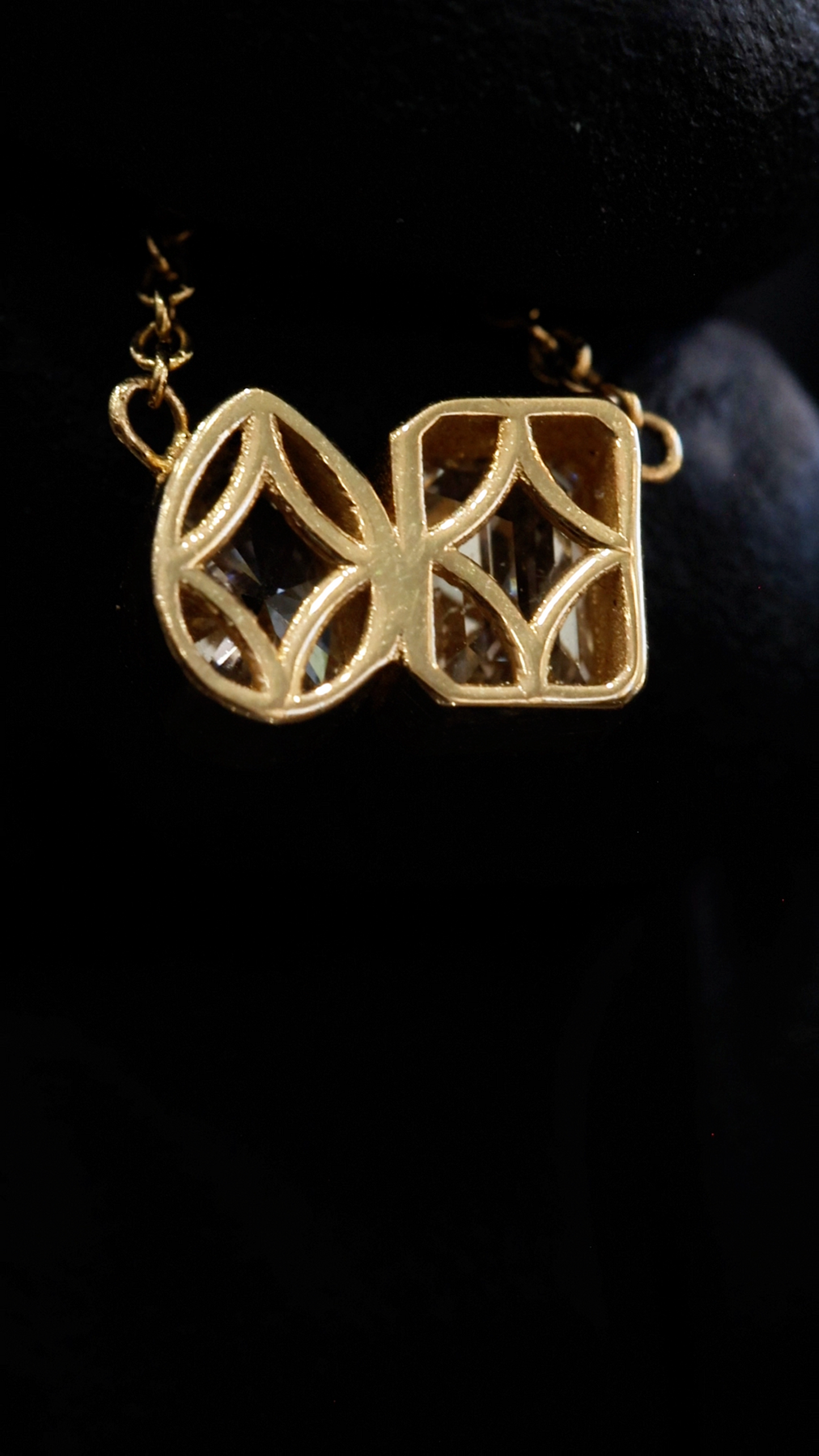 Natural Diamond Duo Pendant Necklace in Yellow Gold | Emerald & Pear Bezel Design