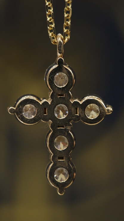Natural Round Diamond Cross Necklace in 14K Yellow Gold | Classic Prong Set Design