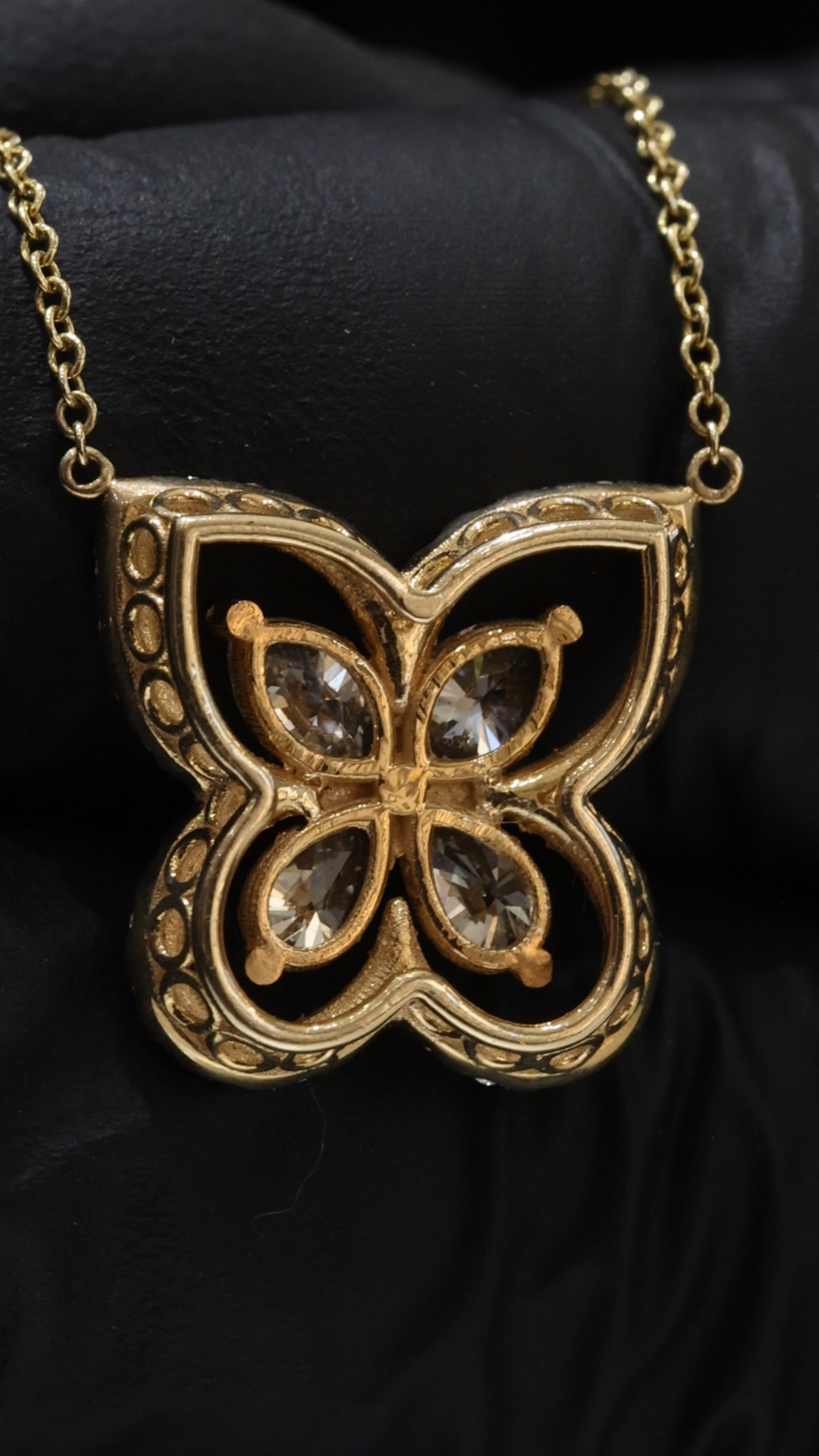 Natural Diamond Butterfly Necklace in Yellow Gold | Double Halo Design