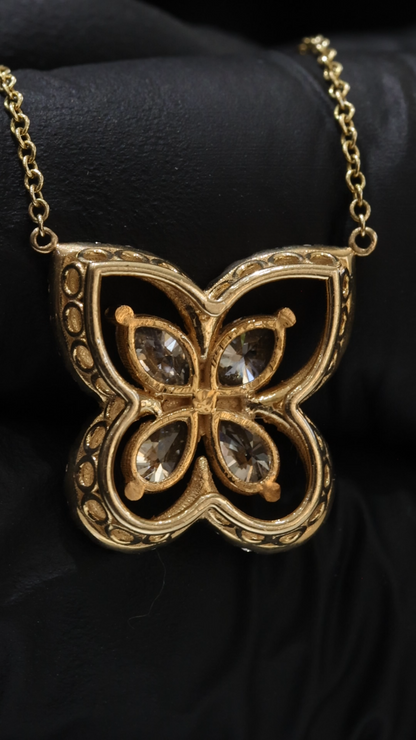 Natural Diamond Butterfly Necklace in Yellow Gold | Double Halo Design