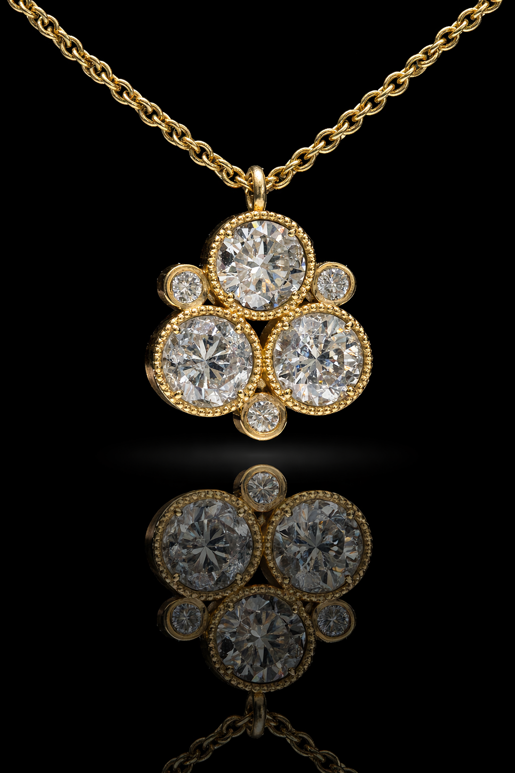 Natural Diamond Cluster Pendant Necklace in Yellow Gold | Milgrain Bezel Design