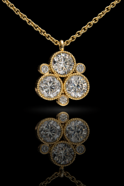 Natural Diamond Cluster Pendant Necklace in Yellow Gold | Milgrain Bezel Design