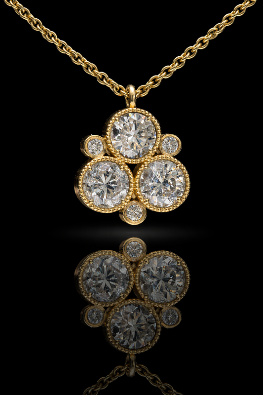 Natural Diamond Cluster Pendant Necklace in Yellow Gold | Milgrain Bezel Design