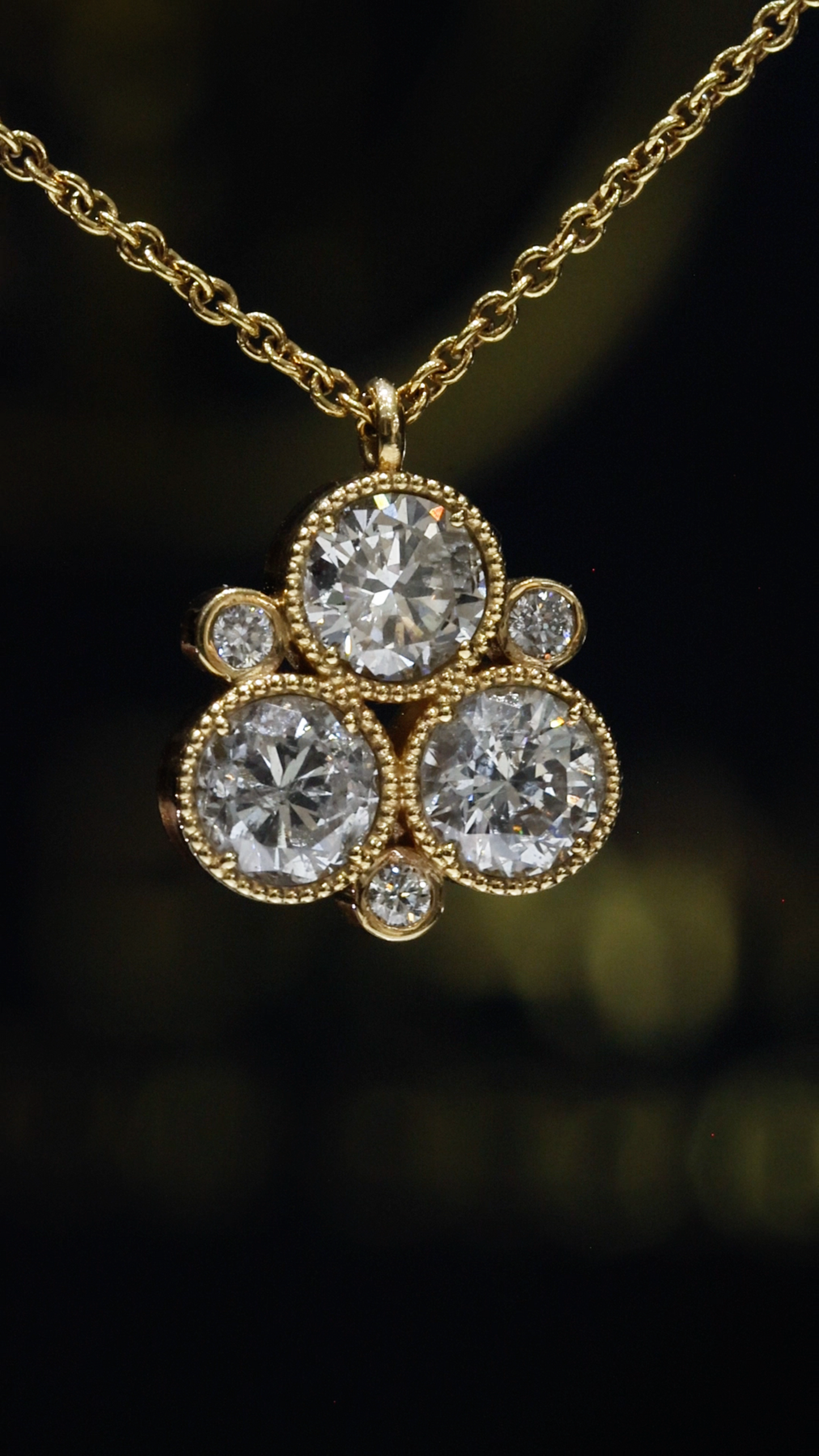 Natural Diamond Cluster Pendant Necklace in Yellow Gold | Milgrain Bezel Design