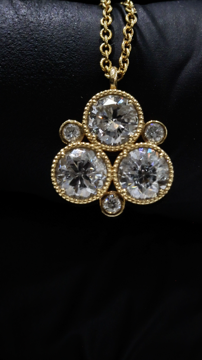 Natural Diamond Cluster Pendant Necklace in Yellow Gold | Milgrain Bezel Design
