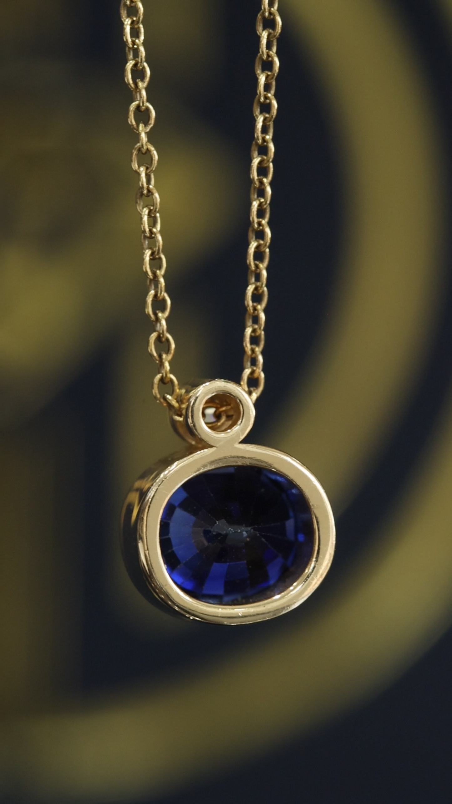 Natural Blue Sapphire Bezel Pendant Necklace with Diamond Accent in 14K Yellow Gold | Modern Minimalist Design