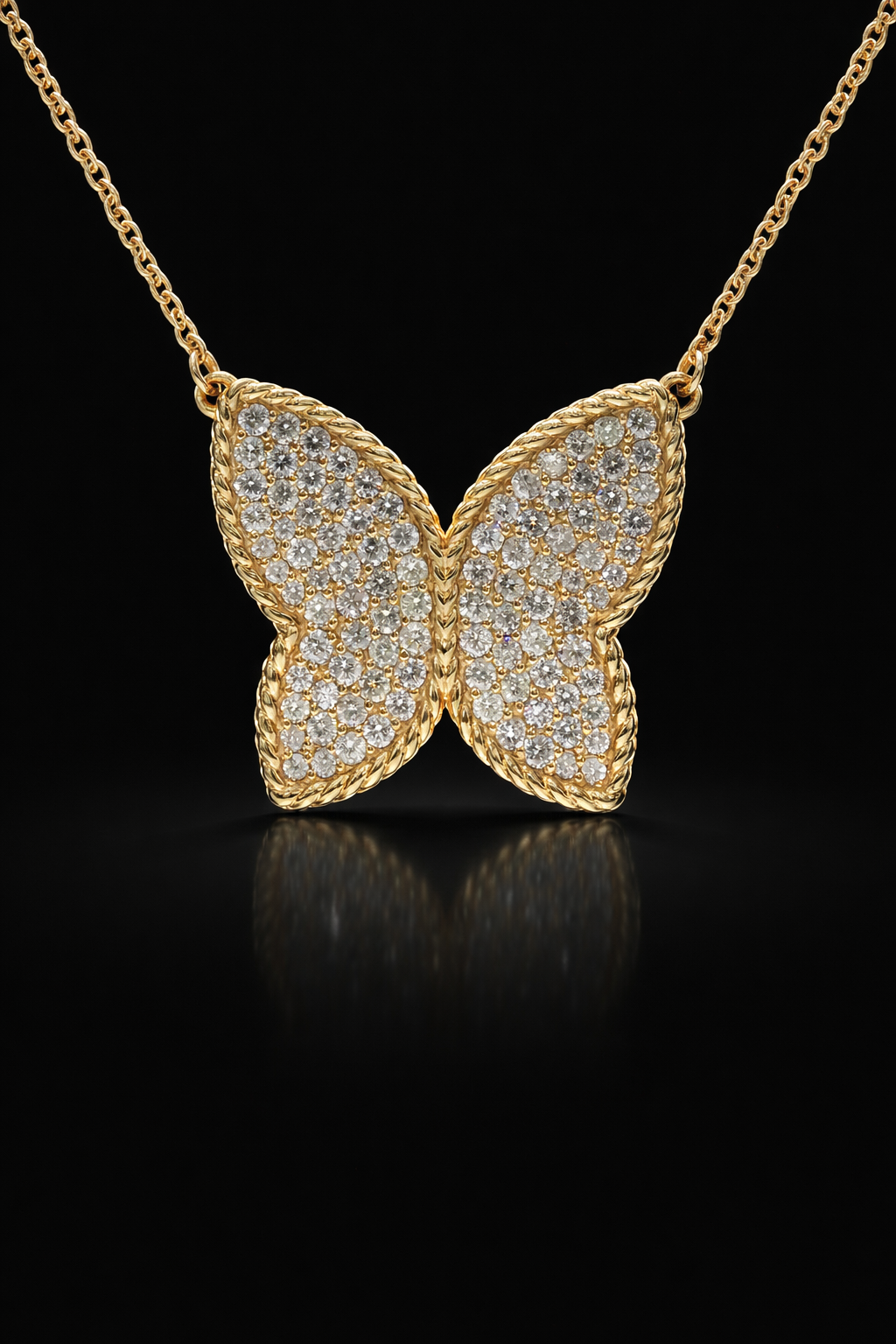 Natural Diamond Butterfly Necklace in Yellow Gold | Pavé Set Statement Design