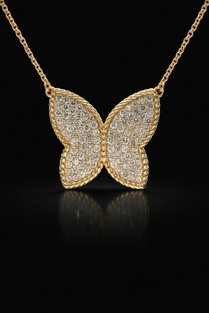 Natural Diamond Butterfly Necklace in Yellow Gold | Pavé Set Statement Design