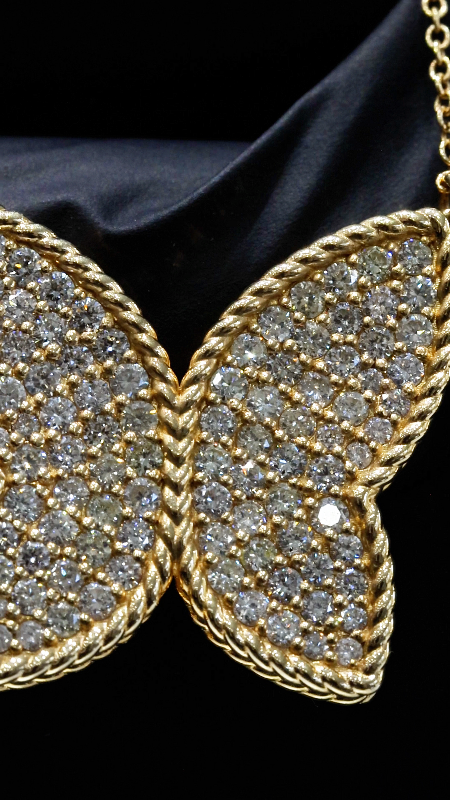 Natural Diamond Butterfly Necklace in Yellow Gold | Pavé Set Statement Design