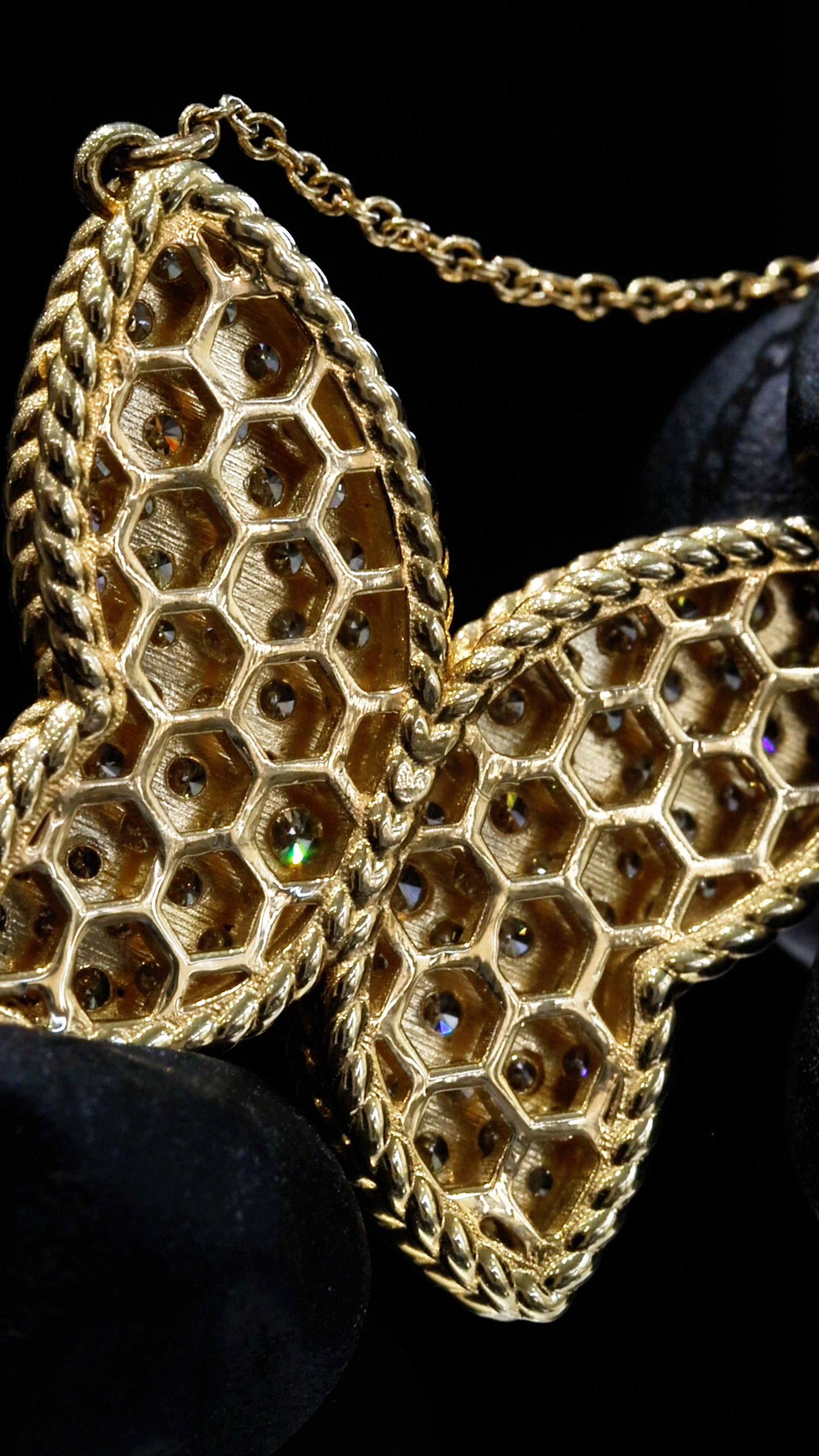 Natural Diamond Butterfly Necklace in Yellow Gold | Pavé Set Statement Design