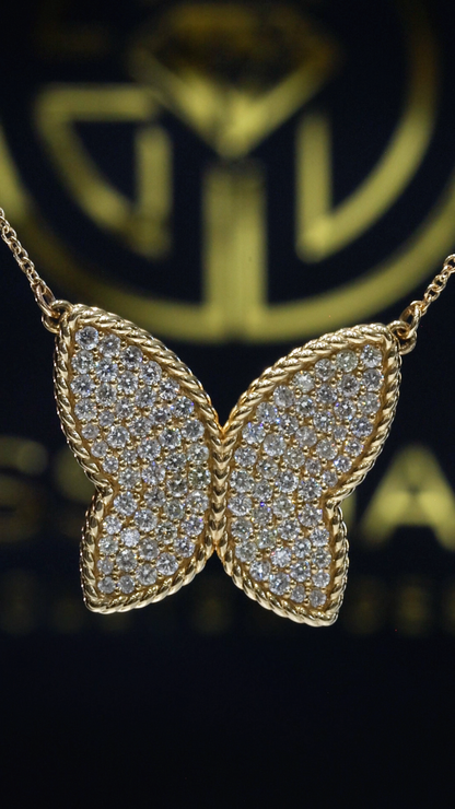 Natural Diamond Butterfly Necklace in Yellow Gold | Pavé Set Statement Design
