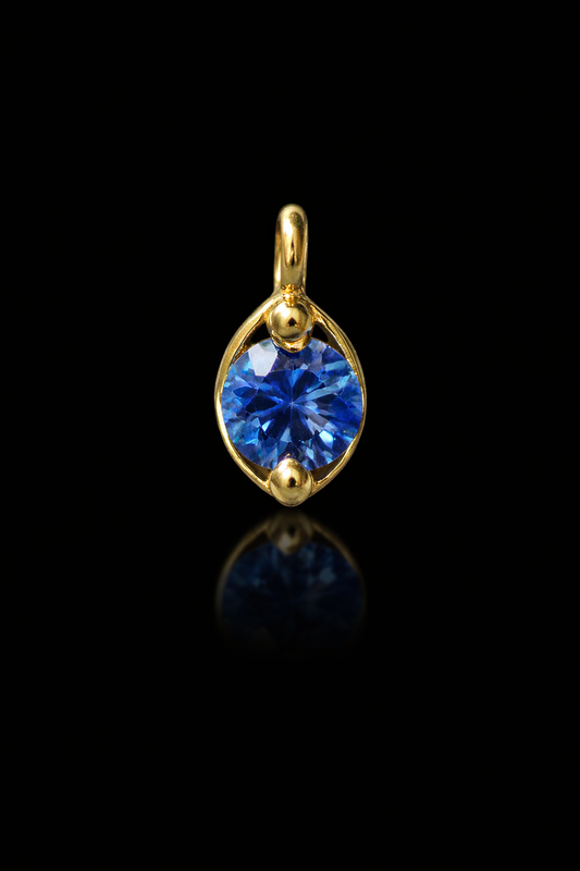 Natural Blue Sapphire Bezel Dangle Necklace in 14K Yellow Gold | Delicate Drop Station Design