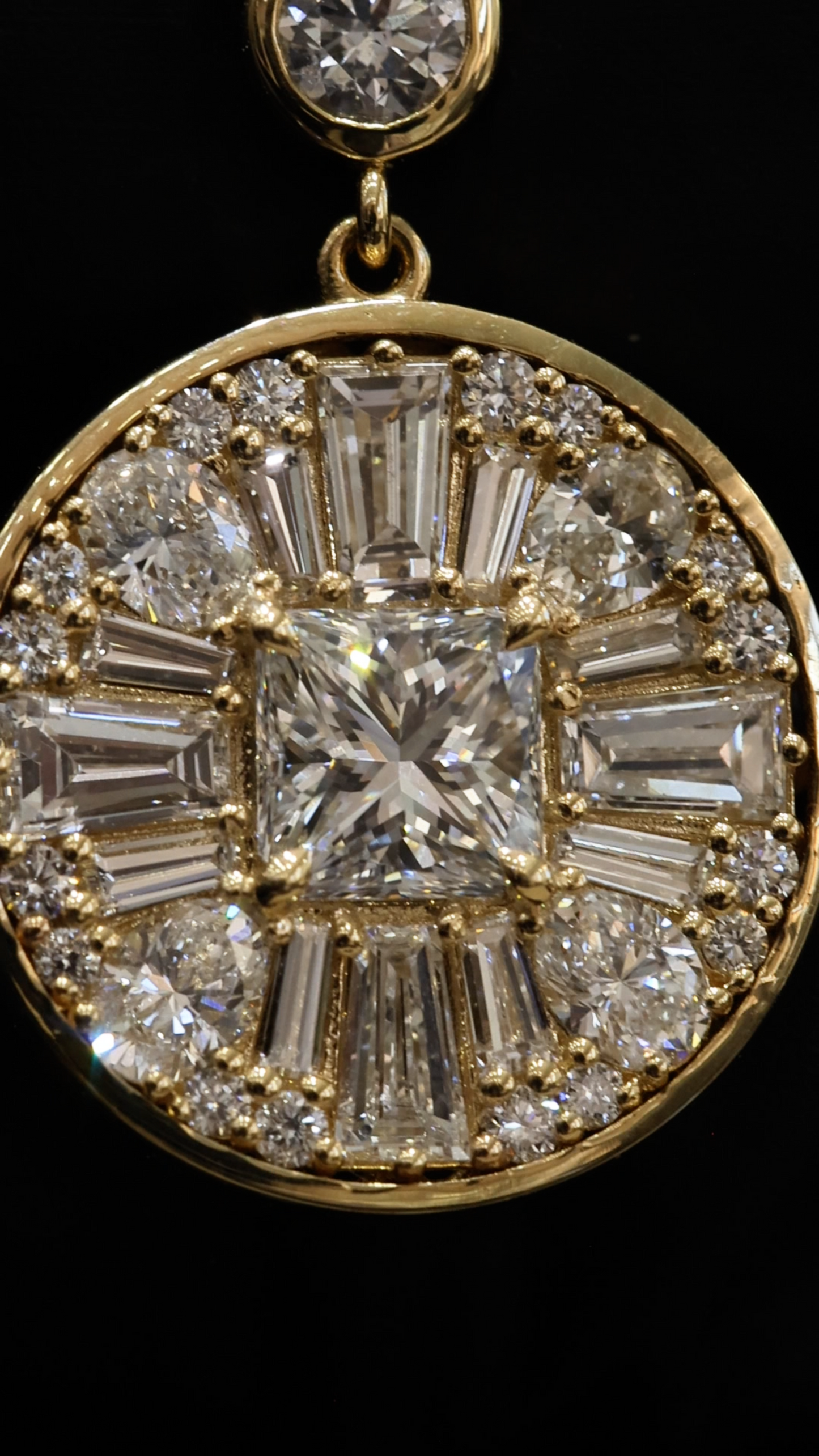 Natural Diamond Round Halo Pendant Necklace in Yellow Gold | Princess-Cut Center
