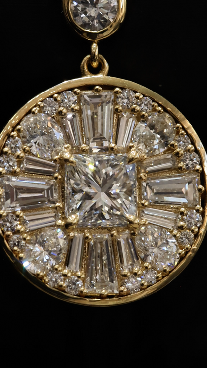 Natural Diamond Round Halo Pendant Necklace in Yellow Gold | Princess-Cut Center