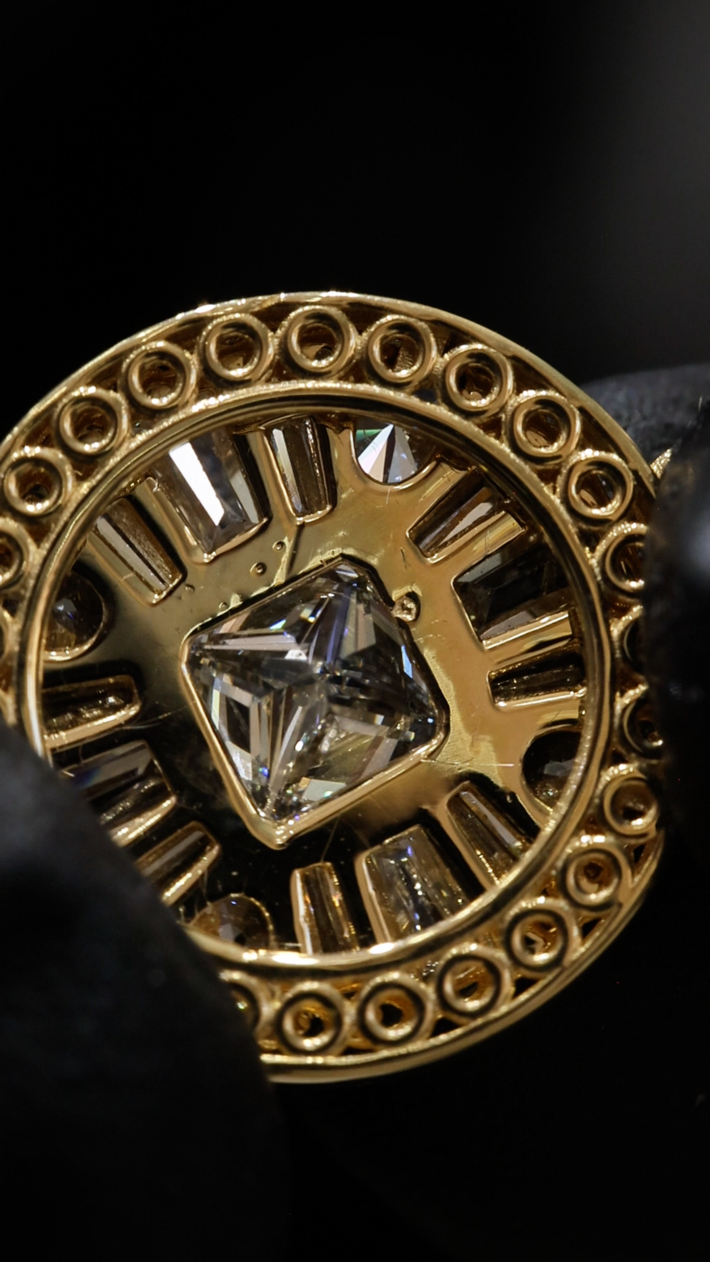 Natural Diamond Round Halo Pendant Necklace in Yellow Gold | Princess-Cut Center