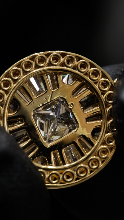Natural Diamond Round Halo Pendant Necklace in Yellow Gold | Princess-Cut Center