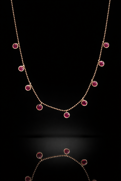 Natural Ruby Bezel Drop Necklace in 14K Yellow Gold | Modern Minimalist Station Design
